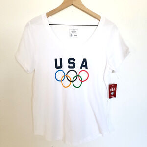 NEW!! Womens SIZE M Team USA Olympics Graphic T Shirt White Short Sleeves